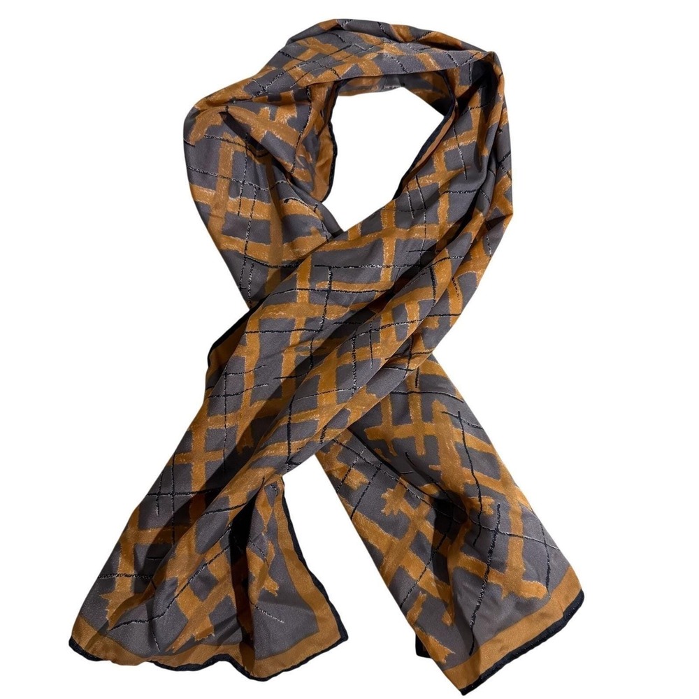 Scarves by Vera Scarf Gray Gold Geometric Abstract Vintage Mod OS